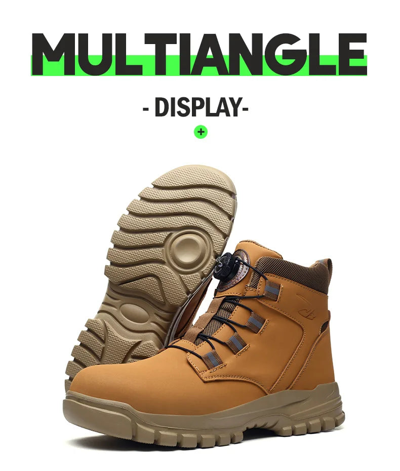Safety Work Boots For Men Outdoor Hiking Sneaker Anti-smash Indestructible Steel Toe Protection Boots Male Boots Rotating Button