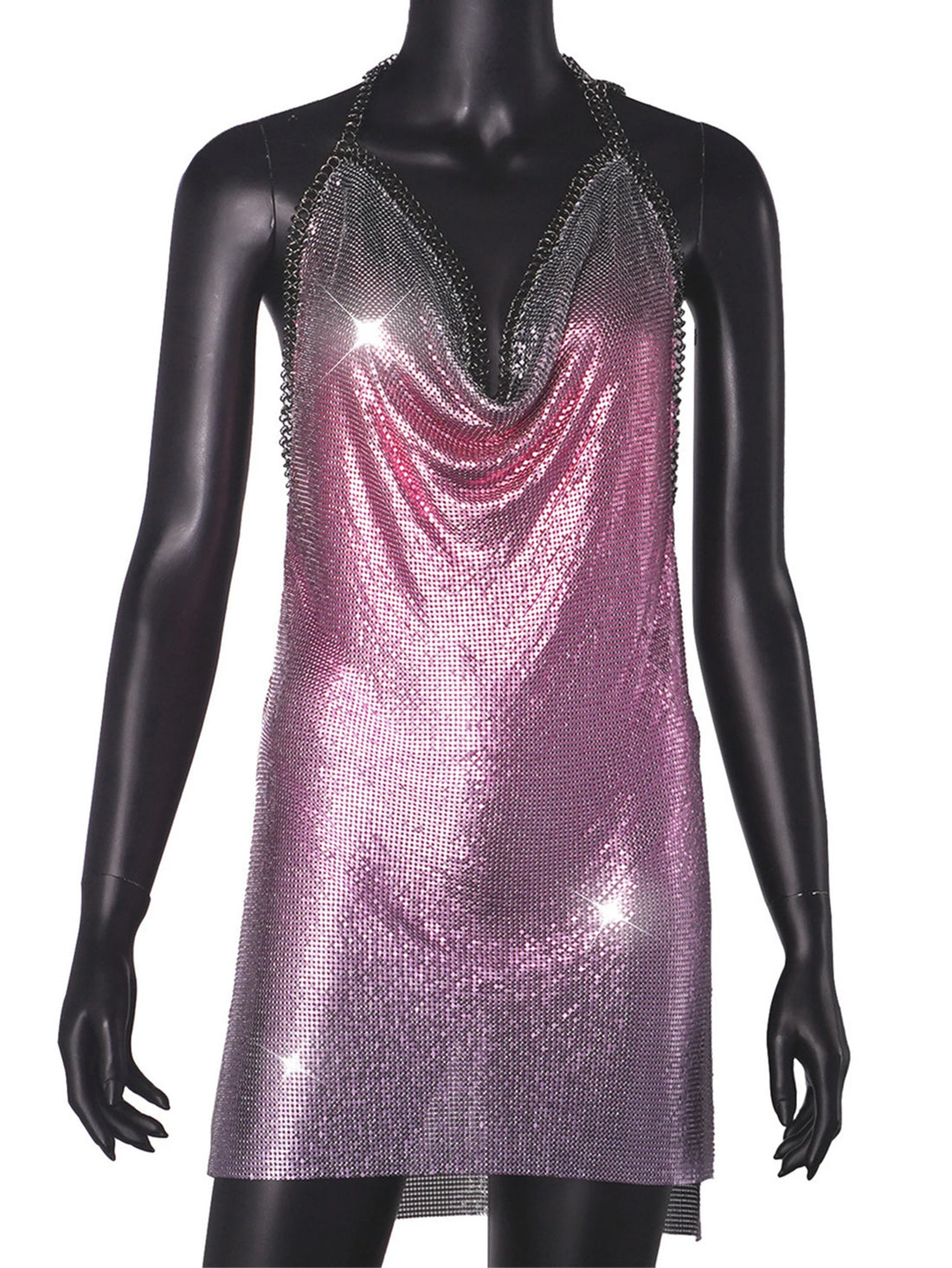 Sexy backless black metal sequin summer dress women 2025 beach rave outfit glitter mini club party dress evening dresses vestido