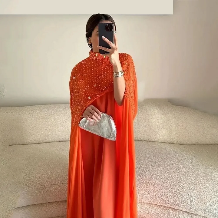 Customized Two Pieces Evening Dresses High Neck Beadings Sequins Chiffon Floor Length Formal Party Prom Dress Vestidos De Noche