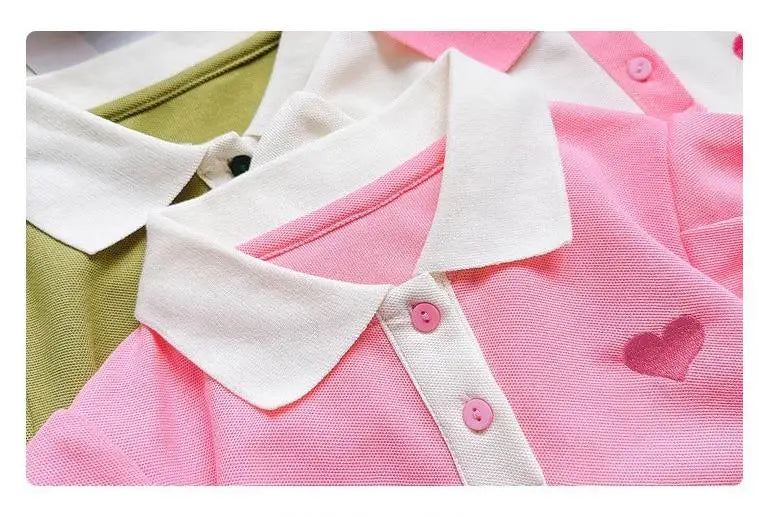 2024 New Children's Summer Dress Girl's Korean Edition love Bubble Sleeves Flip Collar Dress 1-12 Year Old Princess Dress