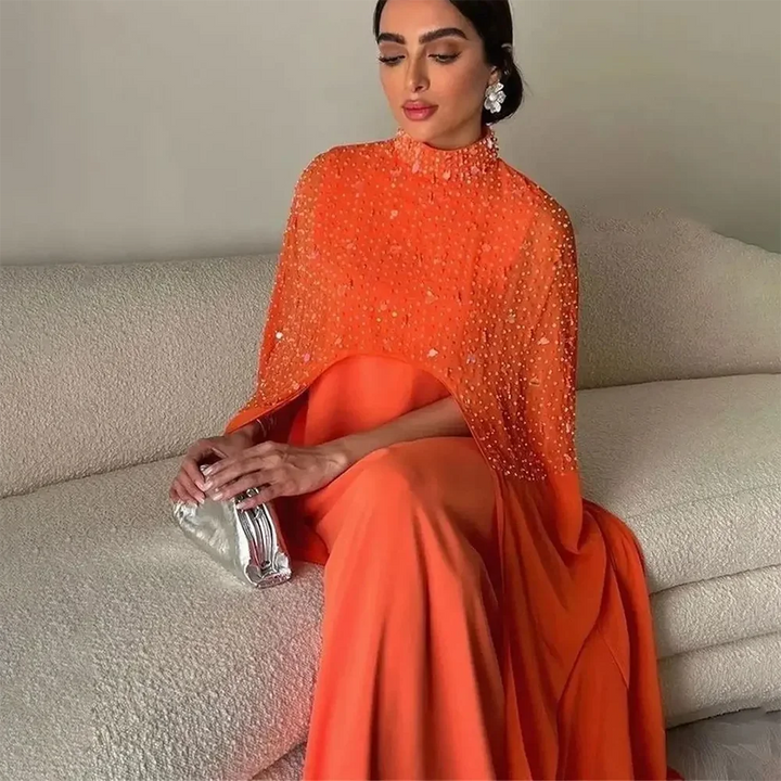 Customized Two Pieces Evening Dresses High Neck Beadings Sequins Chiffon Floor Length Formal Party Prom Dress Vestidos De Noche