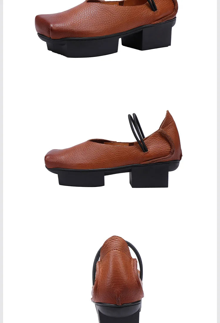 GKTINOO 2025 Spring/Summer New Vintage Real Cowhide Square Toe Women's Shoes Versatile Genuine Leather Middle Heel Pumps