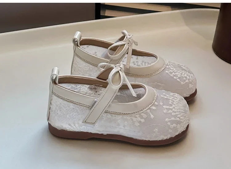 Childrens Casual Shoes with Bow Round Toe Non Slip Soft Sole Breathable 2025 New Summer Outdoor Mesh Girls Flat Shoes