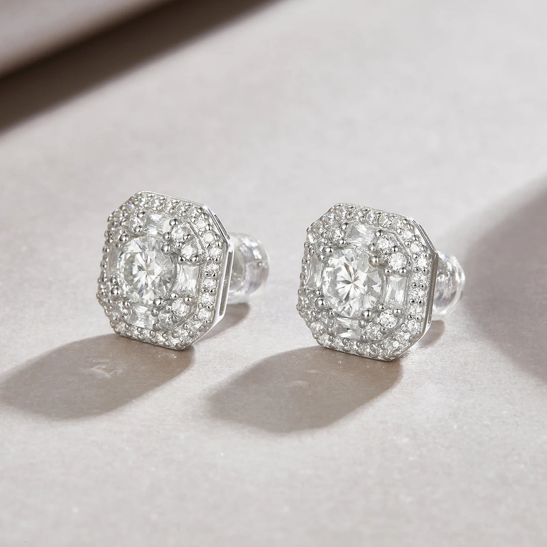 1pair Octagon Moissanite Earrings 925 Sterling Silver 18K Gold Plated Halo Jewelry for Women Gift Comes with GRA Certificate
