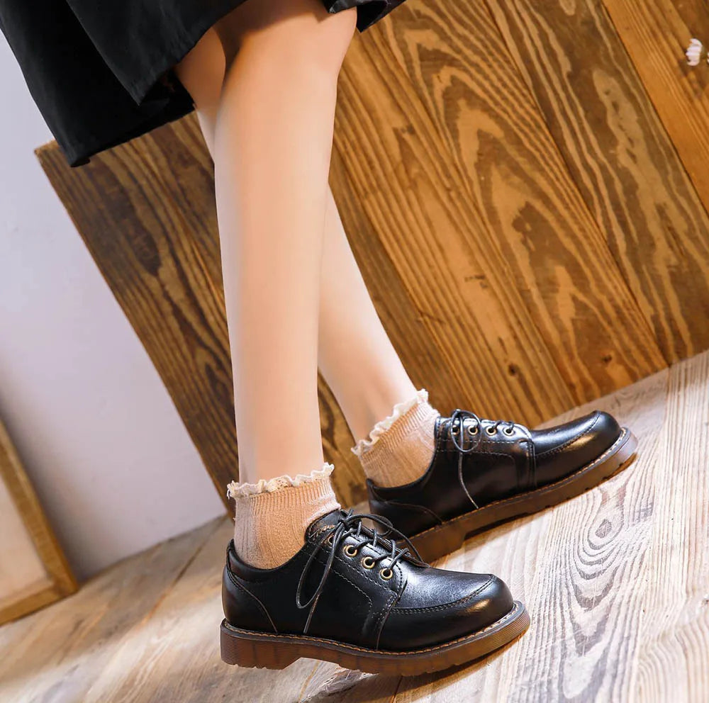 35-40 Women Oxfords Women's Shoes Ladies Leather Female Round Toe Sewing Retro Comfortable Footwear Lolita Shoe Brown