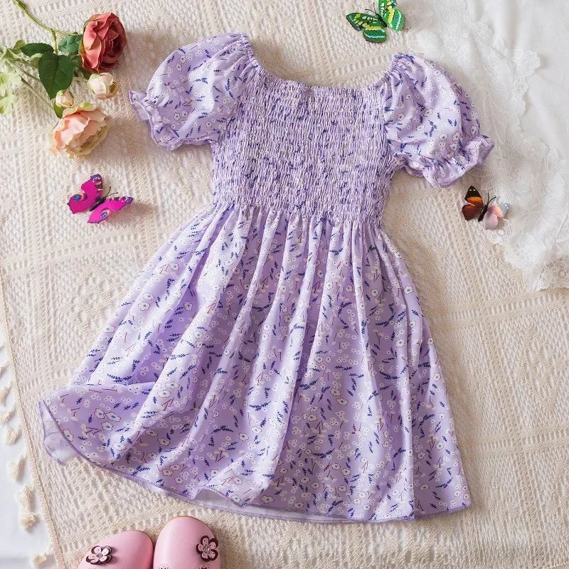 New Summer Girls' Sleeveless Dress Baby Print Flower Dress Elegant Kids Girls Holiday Casual Clothes Toddler Kids Party Dresses