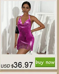 Sexy backless black metal sequin summer dress women 2025 beach rave outfit glitter mini club party dress evening dresses vestido