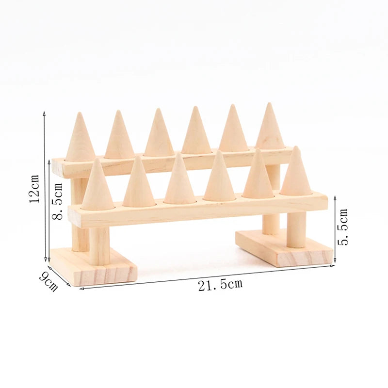 Cone Ring Display Holder Jewelry Display Stand Ring Showcase Storage Tray For Counter Shows Wooden Base Shop Decor
