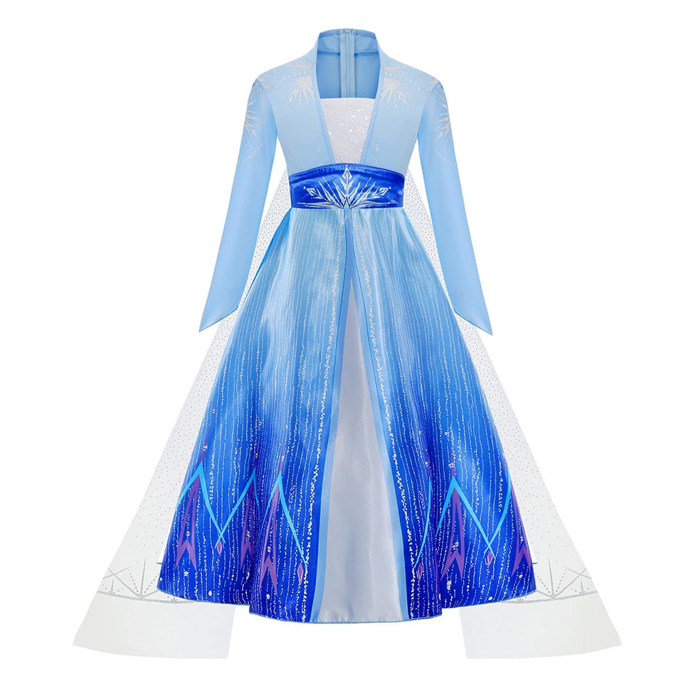 Elsa Kids Princess Dress With Cloak Stage Performance Outfits Carnival Halloween Cosplay Party Clothes Birthday Surprise Gift