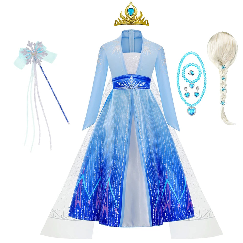 Elsa Kids Princess Dress With Cloak Stage Performance Outfits Carnival Halloween Cosplay Party Clothes Birthday Surprise Gift