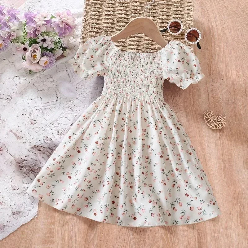 New Summer Girls' Sleeveless Dress Baby Print Flower Dress Elegant Kids Girls Holiday Casual Clothes Toddler Kids Party Dresses