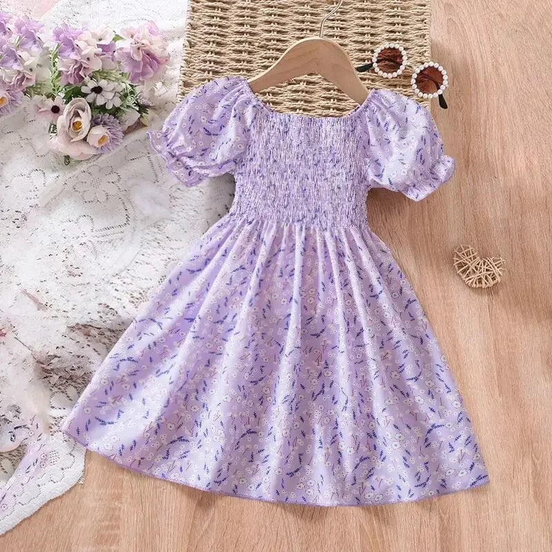New Summer Girls' Sleeveless Dress Baby Print Flower Dress Elegant Kids Girls Holiday Casual Clothes Toddler Kids Party Dresses