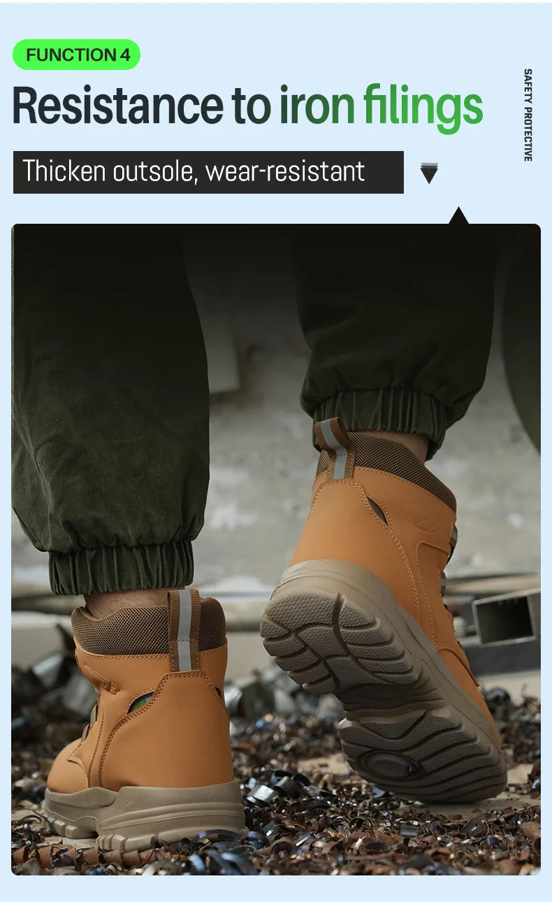 Safety Work Boots For Men Outdoor Hiking Sneaker Anti-smash Indestructible Steel Toe Protection Boots Male Boots Rotating Button
