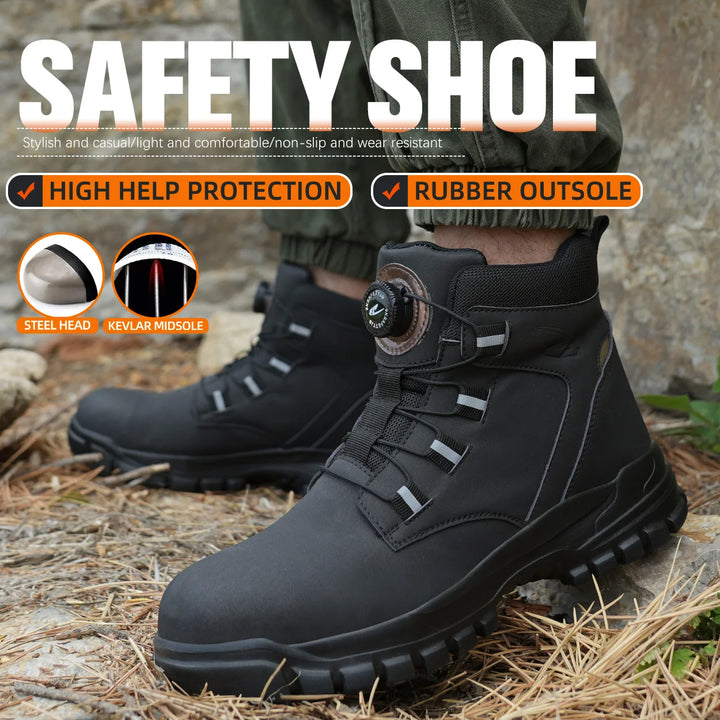 Safety Work Boots For Men Outdoor Hiking Sneaker Anti-smash Indestructible Steel Toe Protection Boots Male Boots Rotating Button