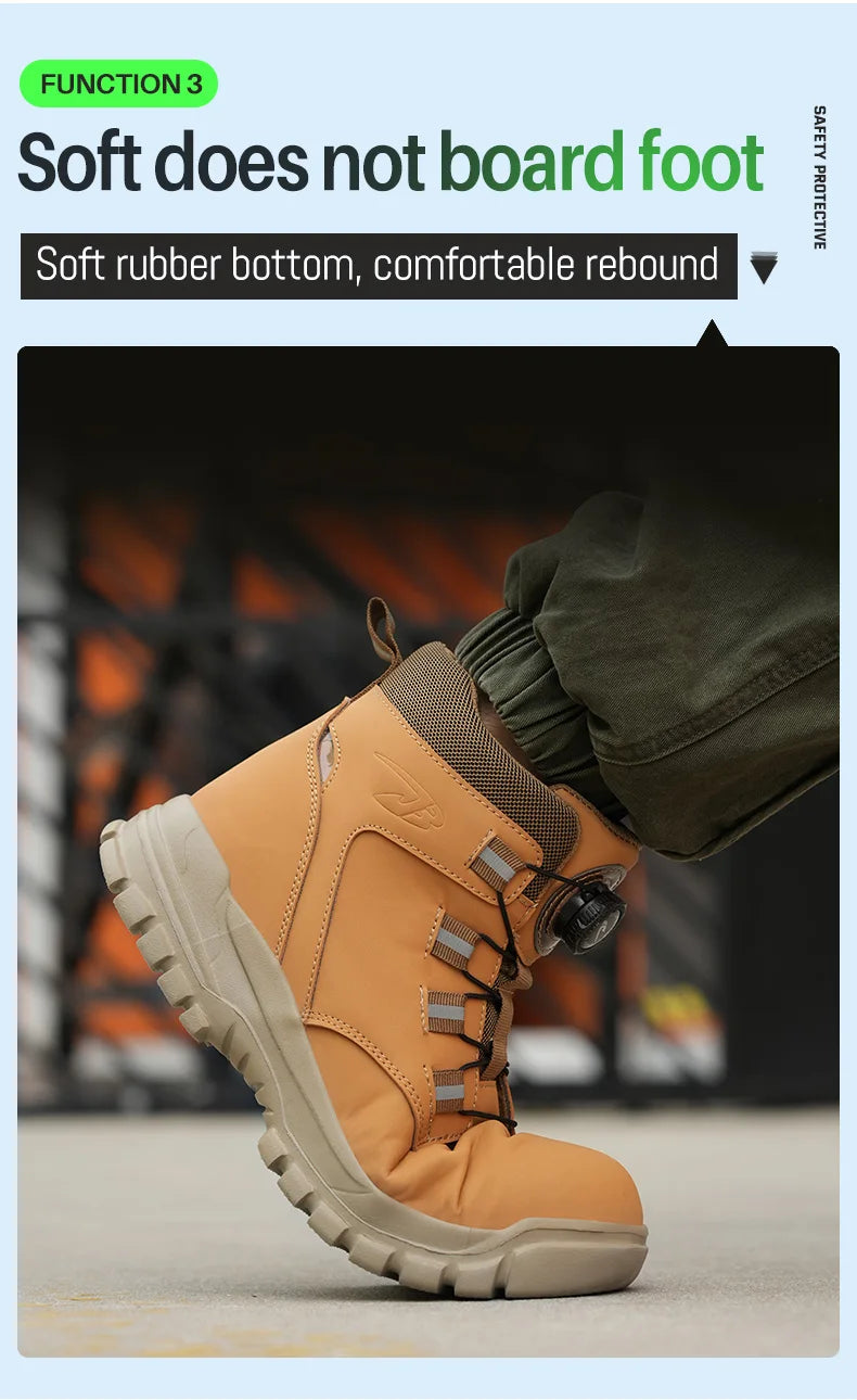 Safety Work Boots For Men Outdoor Hiking Sneaker Anti-smash Indestructible Steel Toe Protection Boots Male Boots Rotating Button