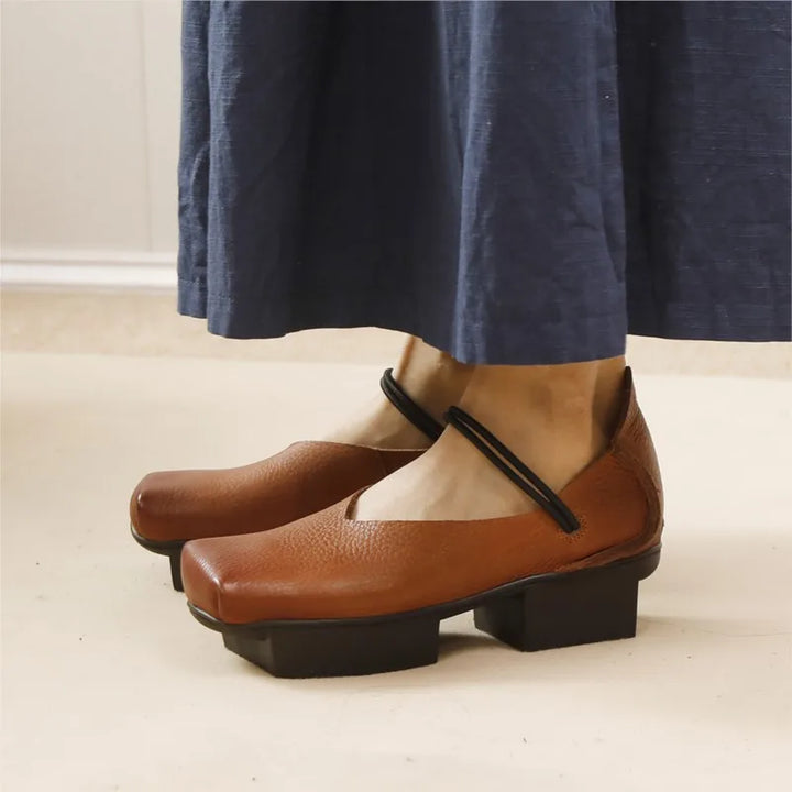 GKTINOO 2025 Spring/Summer New Vintage Real Cowhide Square Toe Women's Shoes Versatile Genuine Leather Middle Heel Pumps