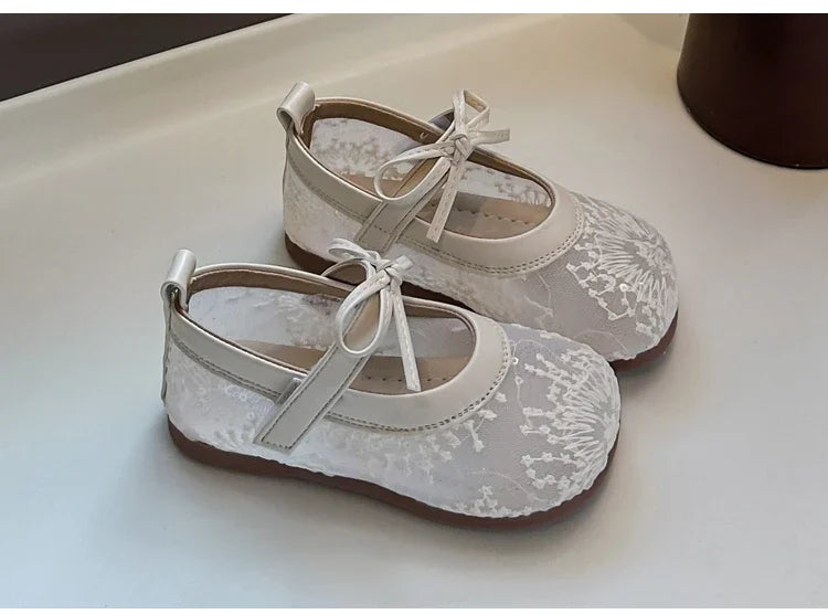 Childrens Casual Shoes with Bow Round Toe Non Slip Soft Sole Breathable 2025 New Summer Outdoor Mesh Girls Flat Shoes