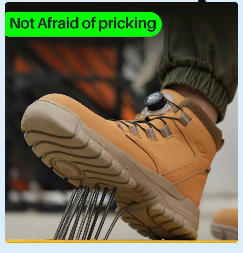 Safety Work Boots For Men Outdoor Hiking Sneaker Anti-smash Indestructible Steel Toe Protection Boots Male Boots Rotating Button