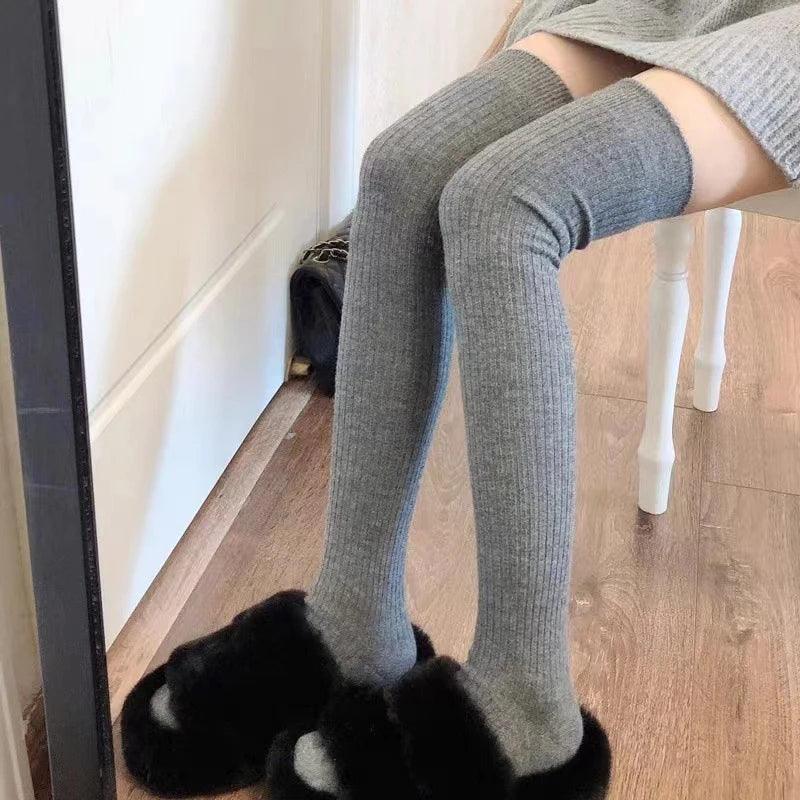 1Pair New Women Winter Warm Thicken Thermal High Stockings Soft Casual Solid Color Thigh Stockings Boots Floor Knee Socks