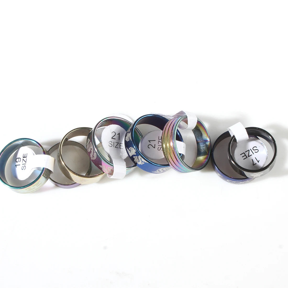 50Pcs/Lot Fashion Sparkling Multicolor Shells Stainless Steel Rings For Women Men Mix Style Wedding Party Finger Jewelry
