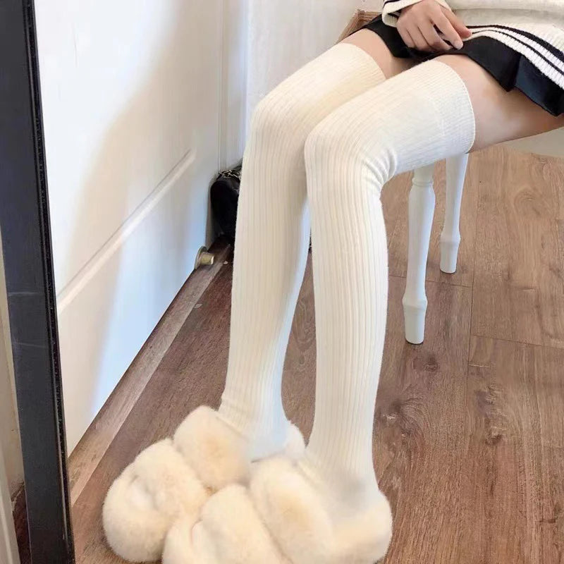 1Pair New Women Winter Warm Thicken Thermal High Stockings Soft Casual Solid Color Thigh Stockings Boots Floor Knee Socks