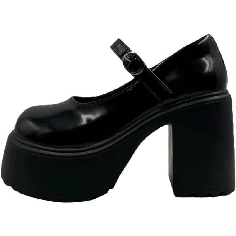 Women's versatile thick heeled shoes Fashion Buckle Pumps Mary Jane Shoes ladies White Lolita Shoe retro leather footwear Mujer