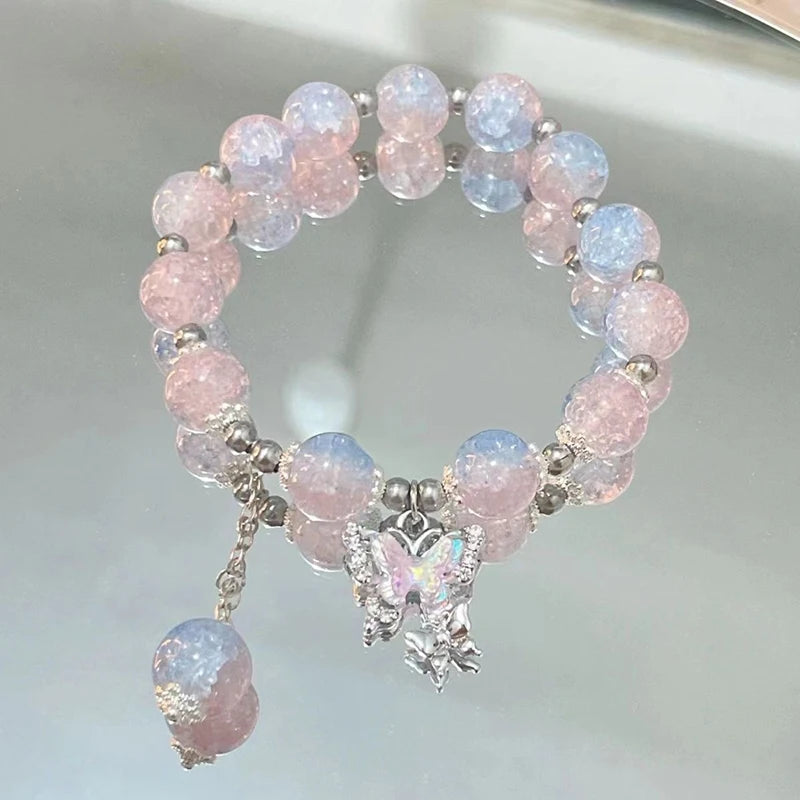 Star Pendant Tassels Bracelet Trend Sweet Crystal Beaded Bracelet For Women Girls Fashion Light Luxury Jewelry Gifts