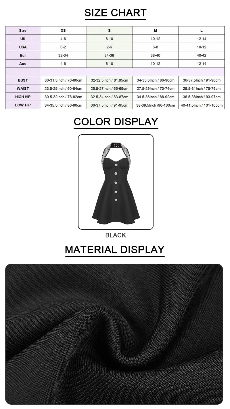 VC Fashion Summer Womens Dresses 2024 Luxury Diamond Halter Sleeveless Black Bandage A-Line Short Dress