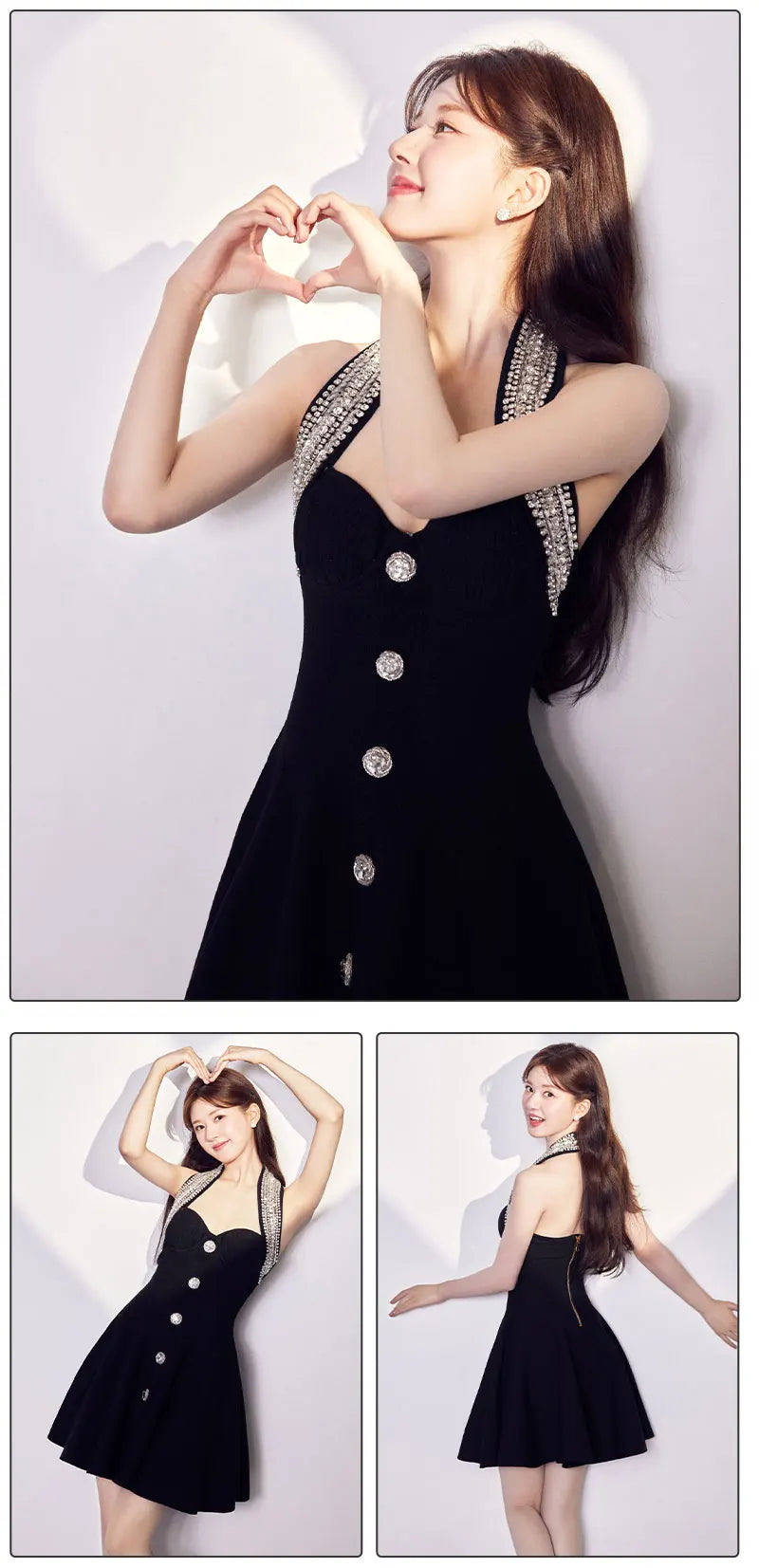 VC Fashion Summer Womens Dresses 2024 Luxury Diamond Halter Sleeveless Black Bandage A-Line Short Dress