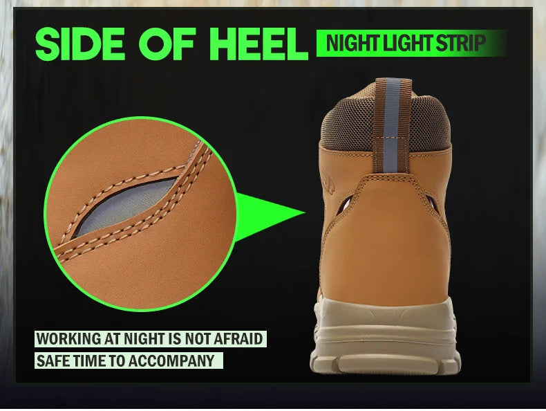 Safety Work Boots For Men Outdoor Hiking Sneaker Anti-smash Indestructible Steel Toe Protection Boots Male Boots Rotating Button