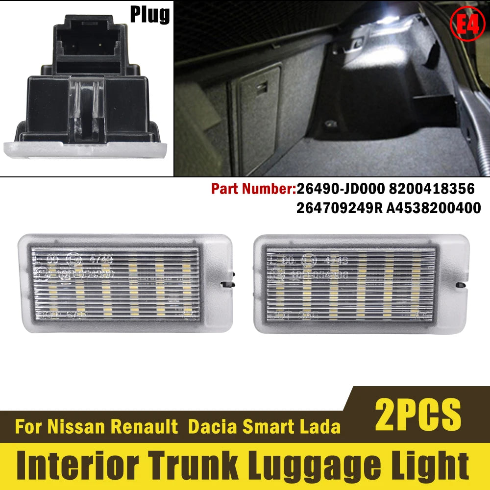 2X LED Interior Luggage Compartment rear Trunk Boot Lights For Renault Clio III IV V Megane II III Espace IV Twingo Grand Scenic