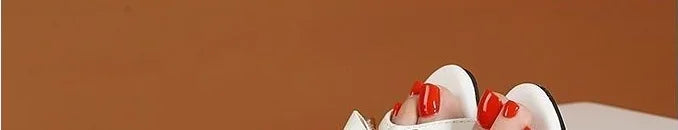 One Word Leather Summer 2024 Footwear Buckles White Women's Shoes Block Heel for Office Work Rhinestones with Low Heels Open Toe