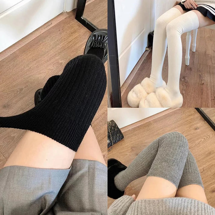 1Pair New Women Winter Warm Thicken Thermal High Stockings Soft Casual Solid Color Thigh Stockings Boots Floor Knee Socks