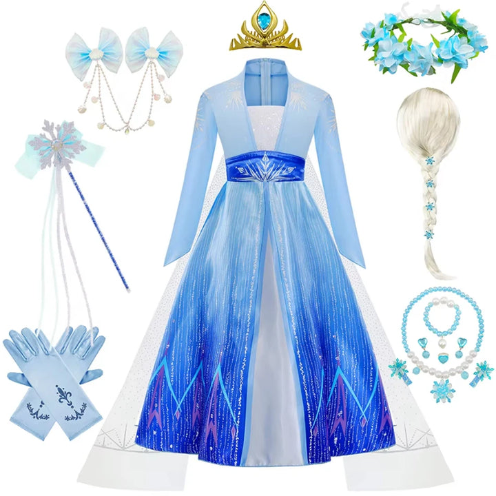Elsa Kids Princess Dress With Cloak Stage Performance Outfits Carnival Halloween Cosplay Party Clothes Birthday Surprise Gift