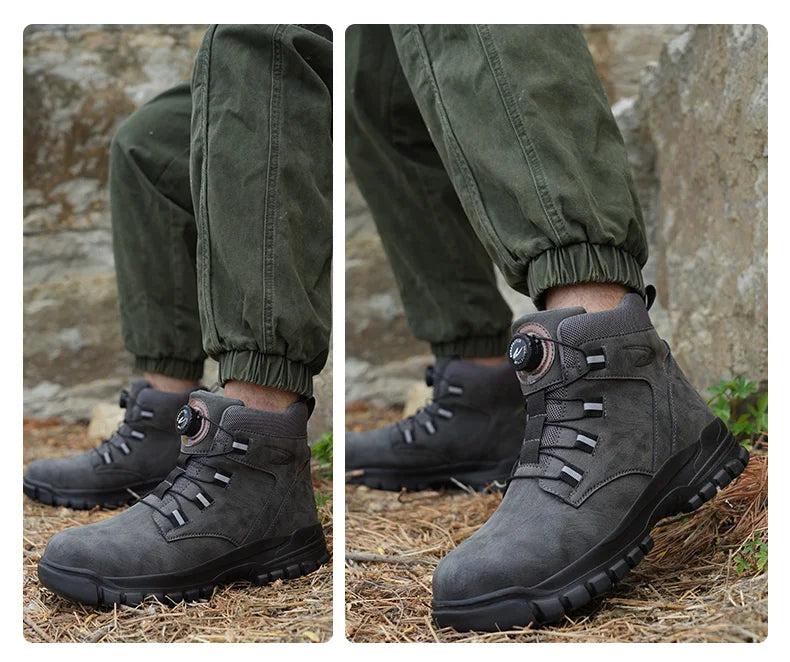Safety Work Boots For Men Outdoor Hiking Sneaker Anti-smash Indestructible Steel Toe Protection Boots Male Boots Rotating Button