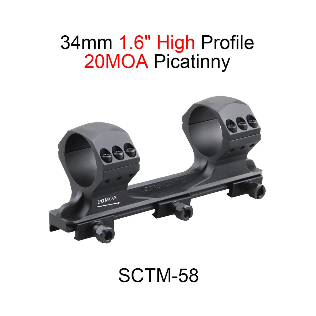 Vector Optics X-ACCU 30/34mm One Piece Dovetail & Picatinny Rings Mount 0/20 MOA Type With CNC Machined For 9mm/20mm Rail