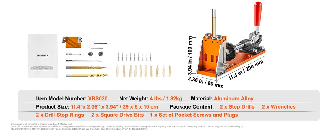SucceBuy 30 Pcs Pocket Hole Jig Kit Adjustable & Easy to Use Pocket Hole Jig System with Step Drills Wrenches Drill Stop Rings