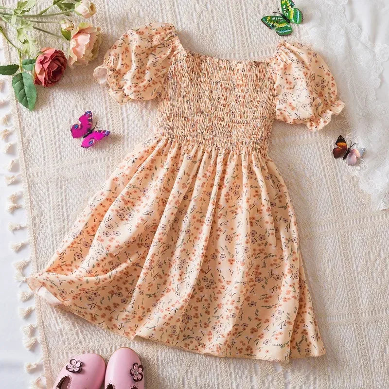 New Summer Girls' Sleeveless Dress Baby Print Flower Dress Elegant Kids Girls Holiday Casual Clothes Toddler Kids Party Dresses