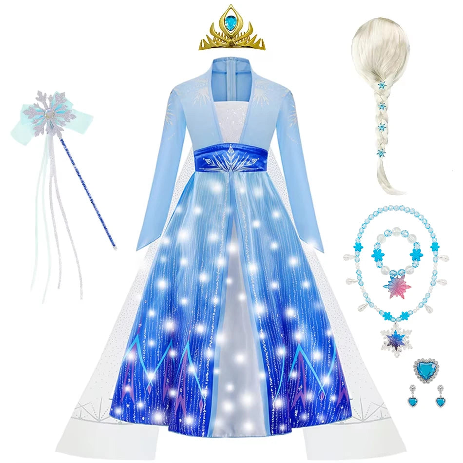 Elsa Kids Princess Dress With Cloak Stage Performance Outfits Carnival Halloween Cosplay Party Clothes Birthday Surprise Gift