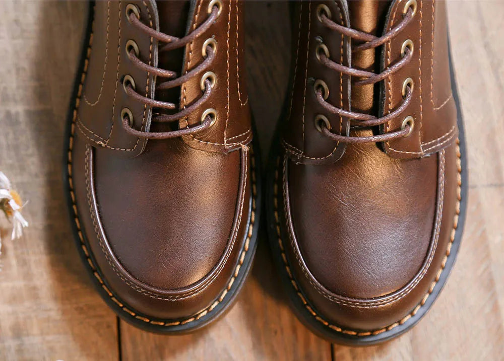 35-40 Women Oxfords Women's Shoes Ladies Leather Female Round Toe Sewing Retro Comfortable Footwear Lolita Shoe Brown