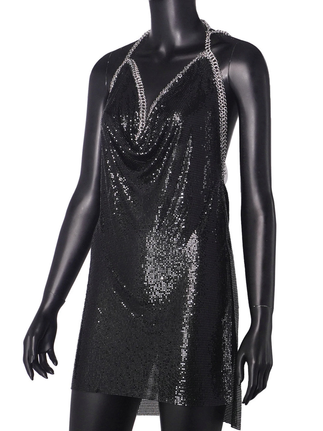 Sexy backless black metal sequin summer dress women 2025 beach rave outfit glitter mini club party dress evening dresses vestido