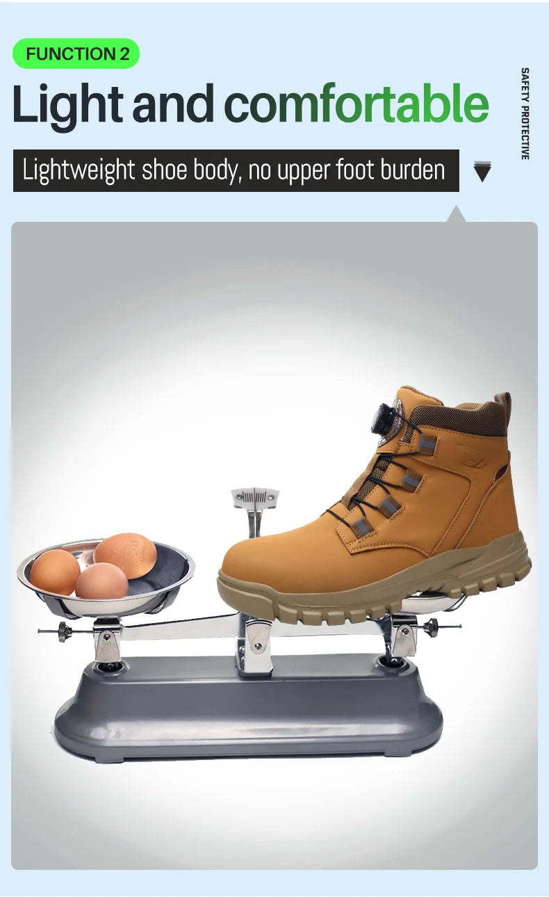 Safety Work Boots For Men Outdoor Hiking Sneaker Anti-smash Indestructible Steel Toe Protection Boots Male Boots Rotating Button