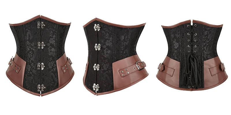 Steampunk Corset Dress Brown Pirate Costume Blouse Shoulder Off Underbust Corset Plus Size Cosplay Pirate Dresses for Women