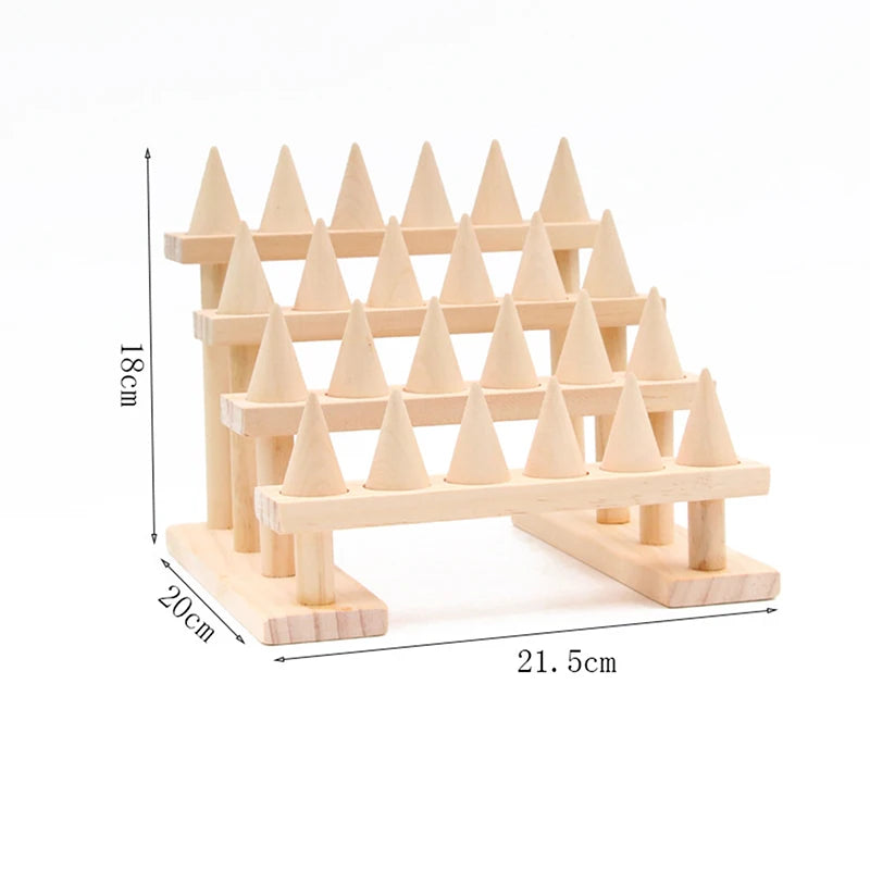 Cone Ring Display Holder Jewelry Display Stand Ring Showcase Storage Tray For Counter Shows Wooden Base Shop Decor