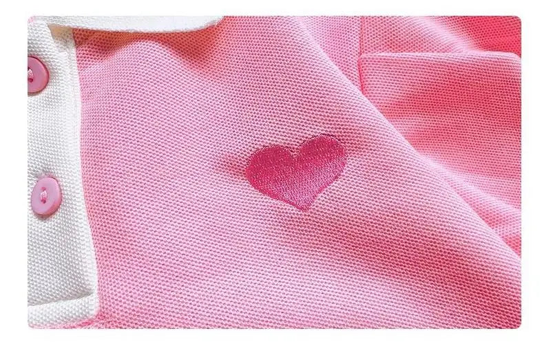 2024 New Children's Summer Dress Girl's Korean Edition love Bubble Sleeves Flip Collar Dress 1-12 Year Old Princess Dress