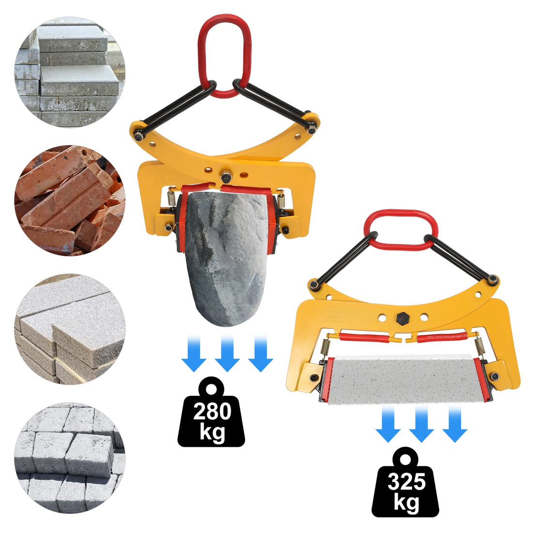Pliers Stone Gripper 280kg/325kg Offsetting Pliers Brick w/End Rings for Lifting Transportation Wood Stone