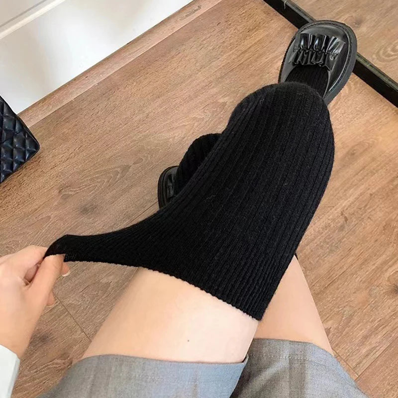 1Pair New Women Winter Warm Thicken Thermal High Stockings Soft Casual Solid Color Thigh Stockings Boots Floor Knee Socks
