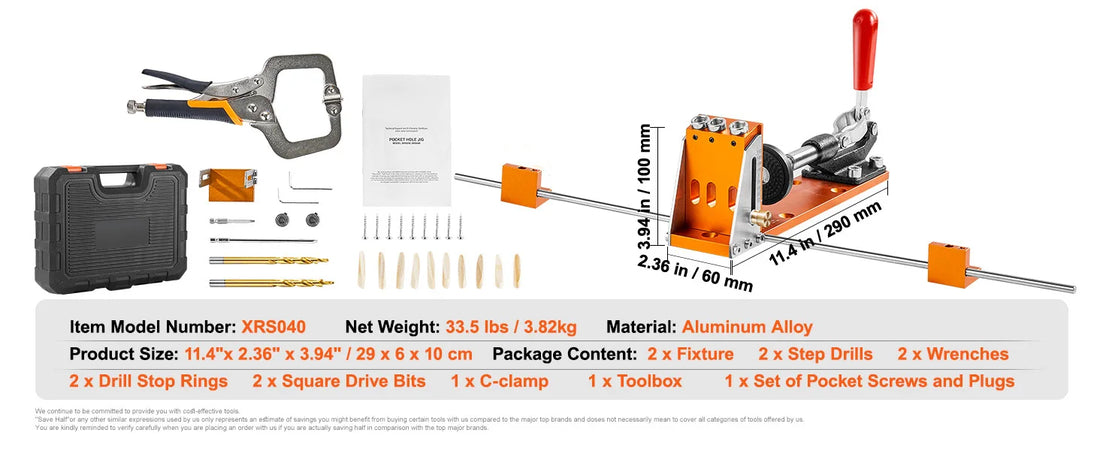 SucceBuy 30 Pcs Pocket Hole Jig Kit Adjustable & Easy to Use Pocket Hole Jig System with Step Drills Wrenches Drill Stop Rings
