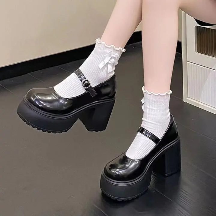 Women's versatile thick heeled shoes Fashion Buckle Pumps Mary Jane Shoes ladies White Lolita Shoe retro leather footwear Mujer