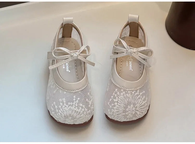 Childrens Casual Shoes with Bow Round Toe Non Slip Soft Sole Breathable 2025 New Summer Outdoor Mesh Girls Flat Shoes